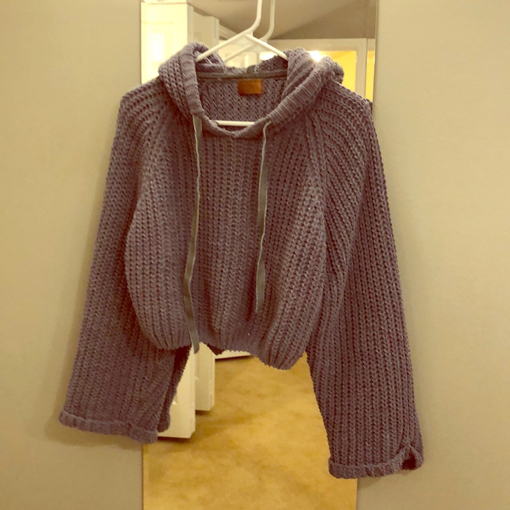 Worn once - POL gray hooded crop sweater.